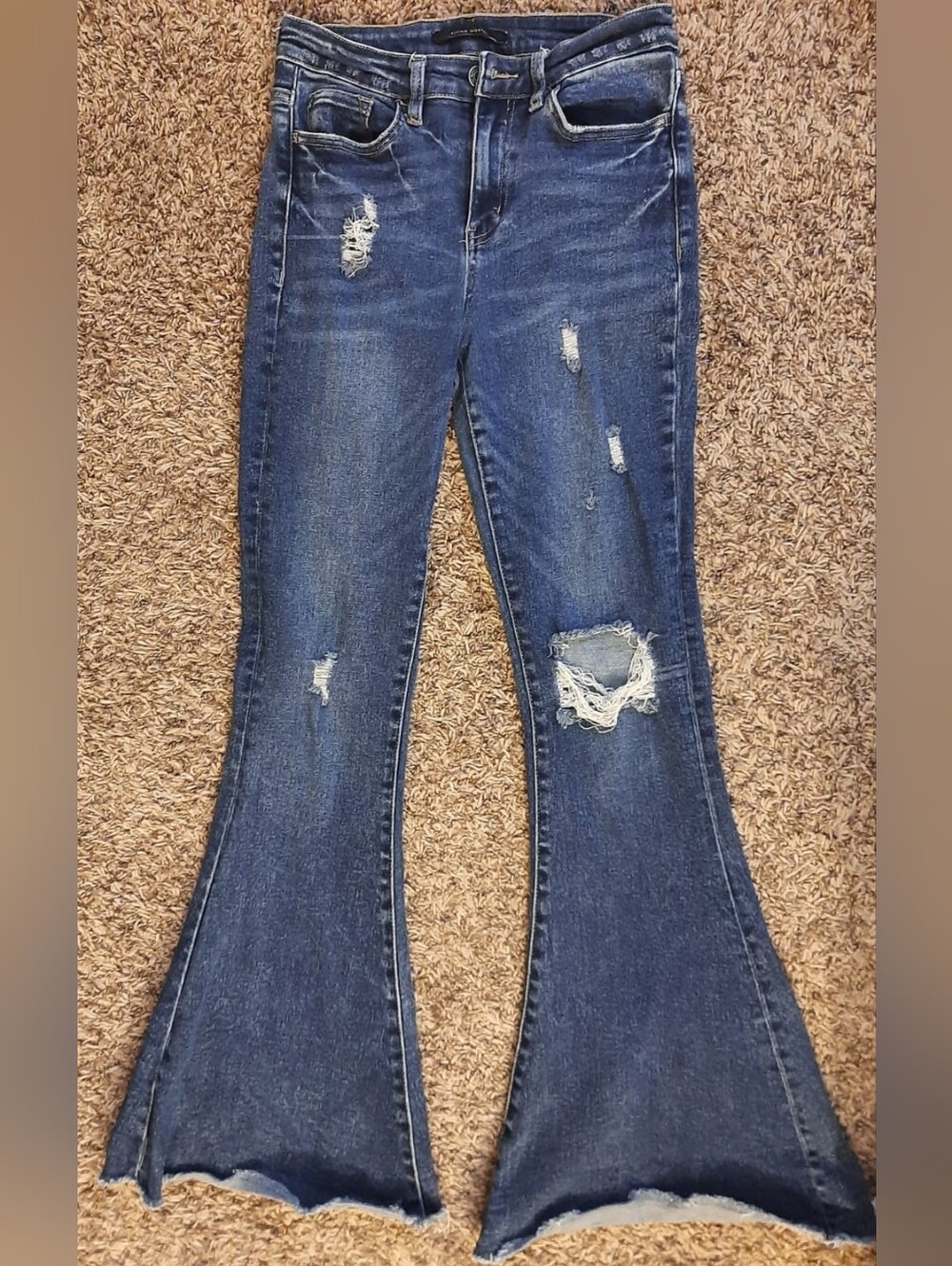 Flying Monkey Distressed Medium Blue Extreme Flare Jeans